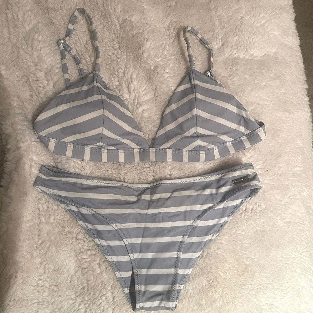 Blackbough Light Blue and White Striped Bikini Top